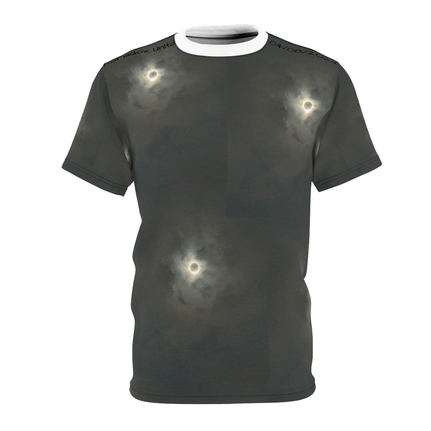 Paradox Eclipse of 4.8.24 Unisex Cut & Sew Tee (AOP) photographed by Maleesa