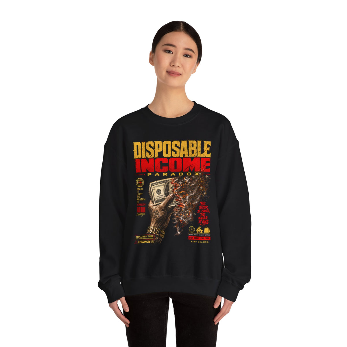 Disposable Income- Black Crewneck Sweatshirt