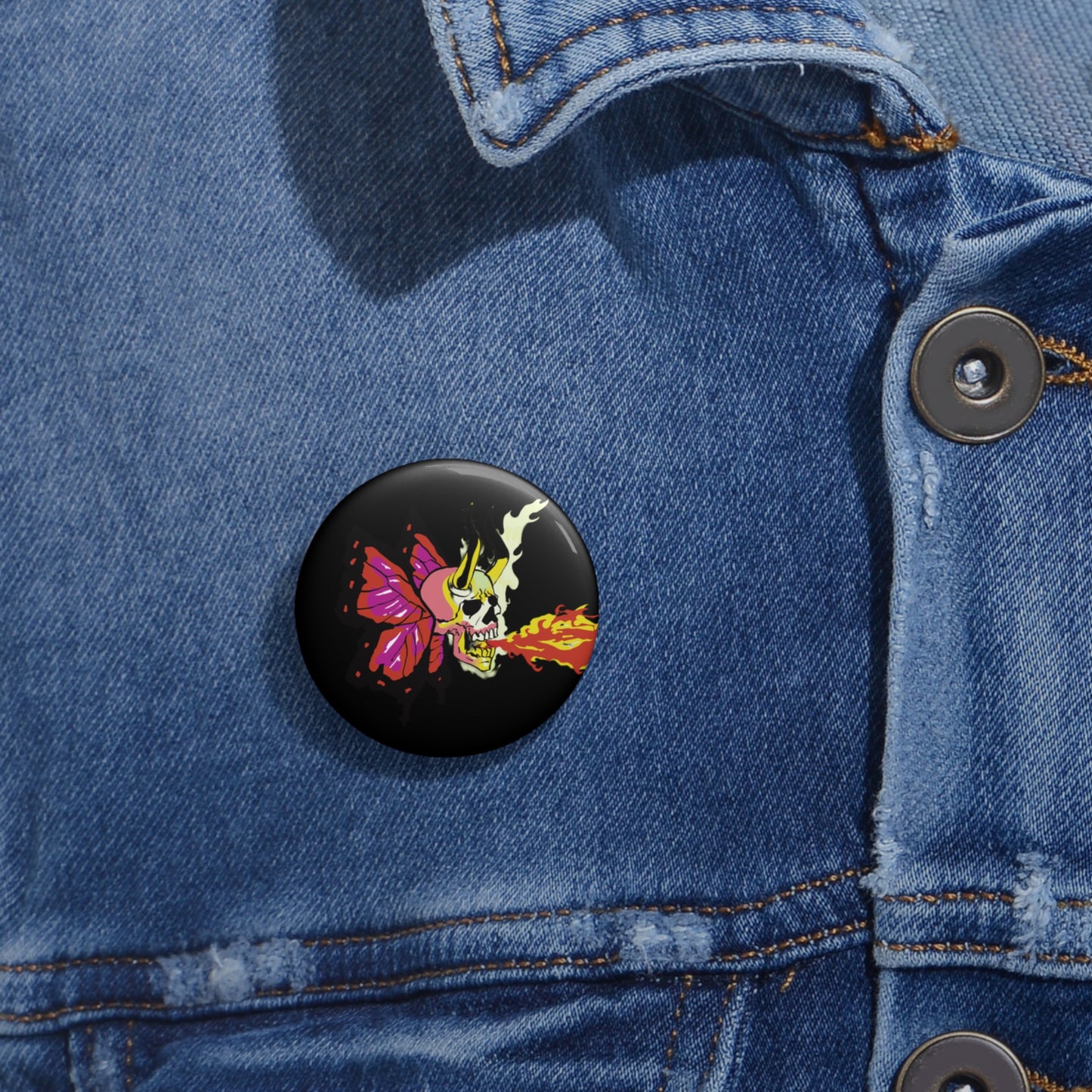 Custom Skull Butterfly Pin Buttons | Edgy Accessories for Goths, Gift for Friends, Party Favor, Jacket Flair, Festival Style