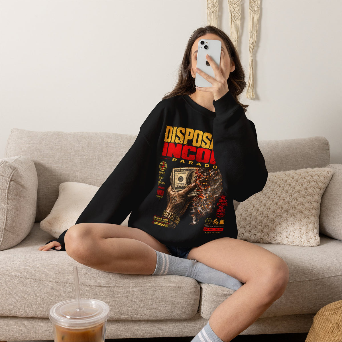 Disposable Income- Black Crewneck Sweatshirt